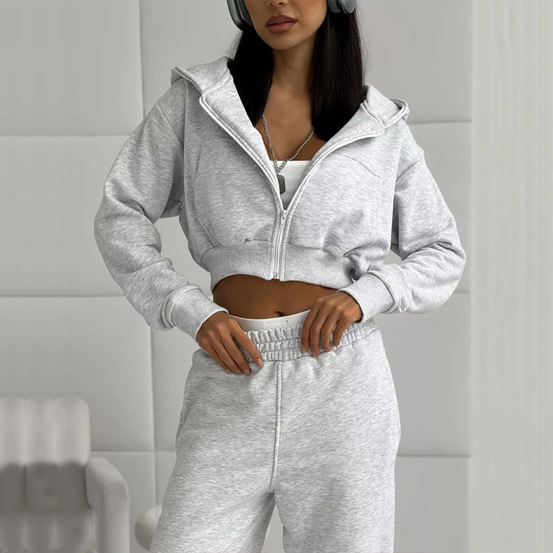 Damen sportliches Cropped Oberteil und weite Freizeithosen Set WW