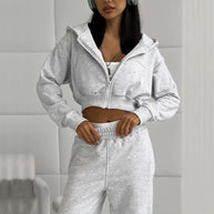 Damen sportliches Cropped Oberteil und weite Freizeithosen Set WW