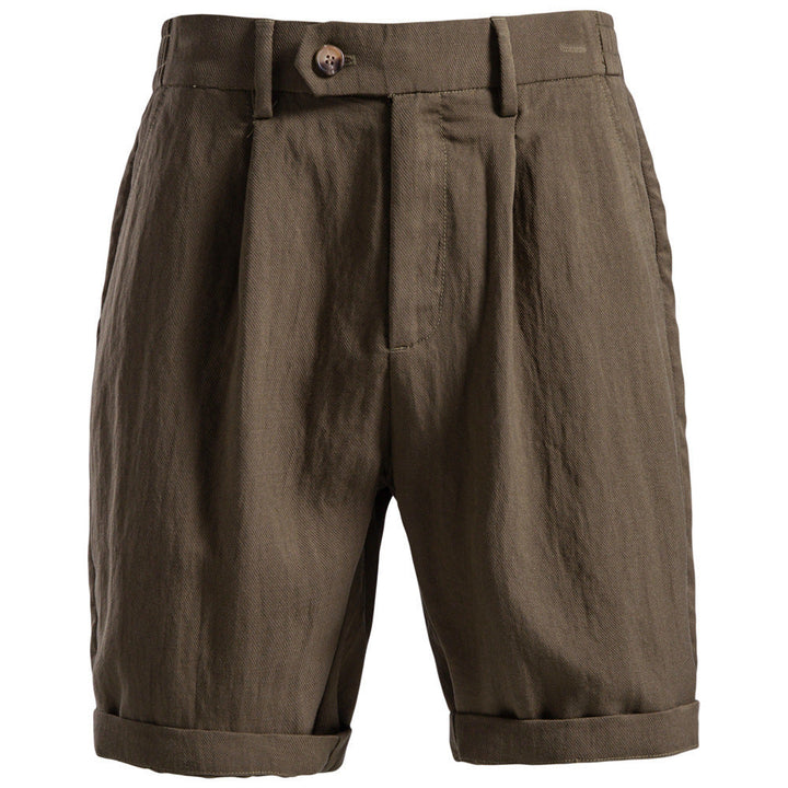 Herren nan lässige Leinenshorts mit Umschlag und Bundfalten W&W Mode