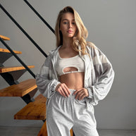 Damen Sportlicher Fleece-Jumpsuit mit durchgehendem Reißverschluss und weiten Ärmeln WW