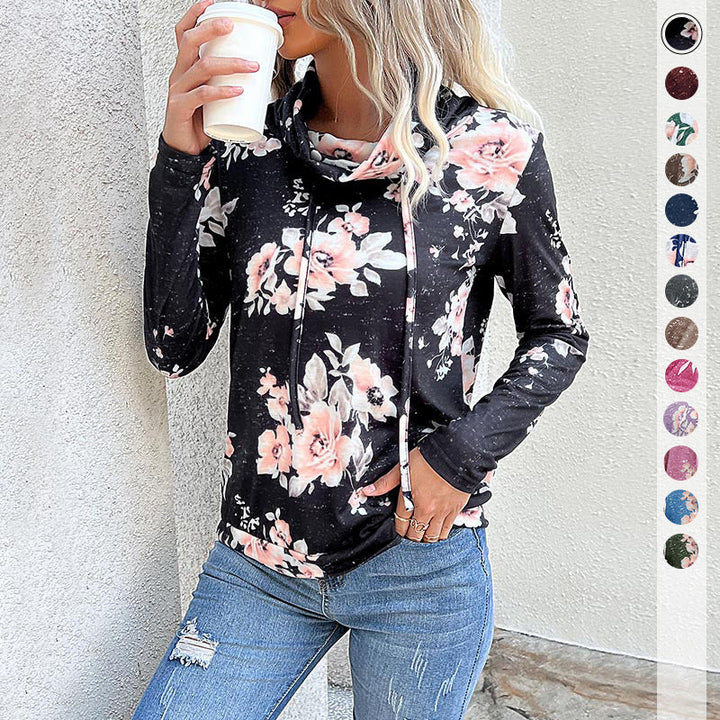 Damen Kapuzenpullover mit floralem Muster und modernem Rollkragen W&W Mode