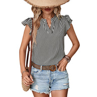 Damen Bluse mit Rüschendetails und Gestreiftem Muster WW