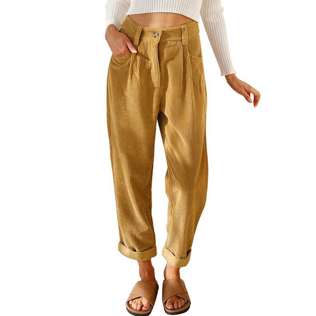 Damen Bequeme und elegante Hochtaillierte Hose mit feinem Rippmuster WW