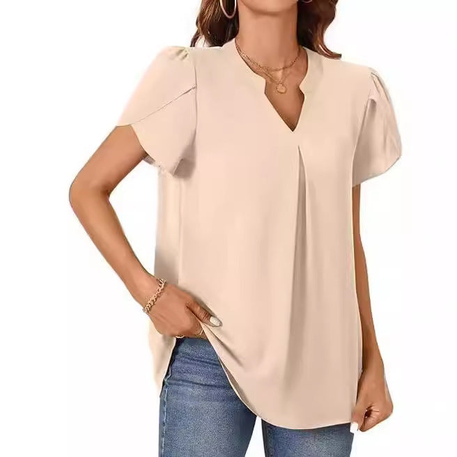 Damen Bluse mit eleganter V-Ausschnitt-Detail und leichten Puffärmeln WW