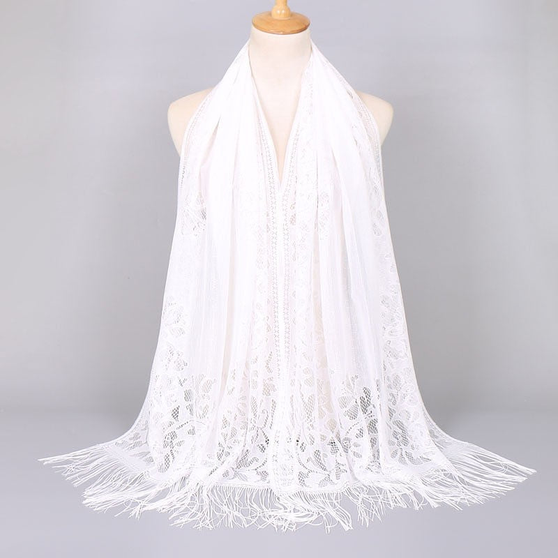 Damen Langer Spitzen-Schal mit fransten Abschlüssen W&W Mode