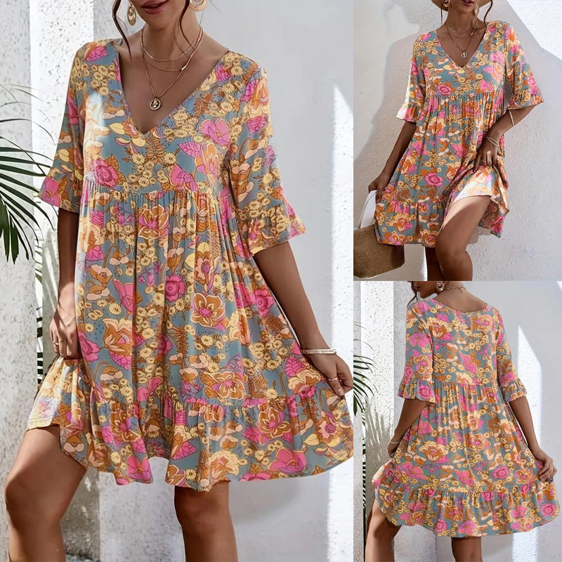 Damen Freizeitkleid mit floralem Muster und voluminösem Schnitt W&W Mode