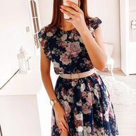 Damen Sommerkleid mit zarten Rüschendetails und Taillengürtel WW