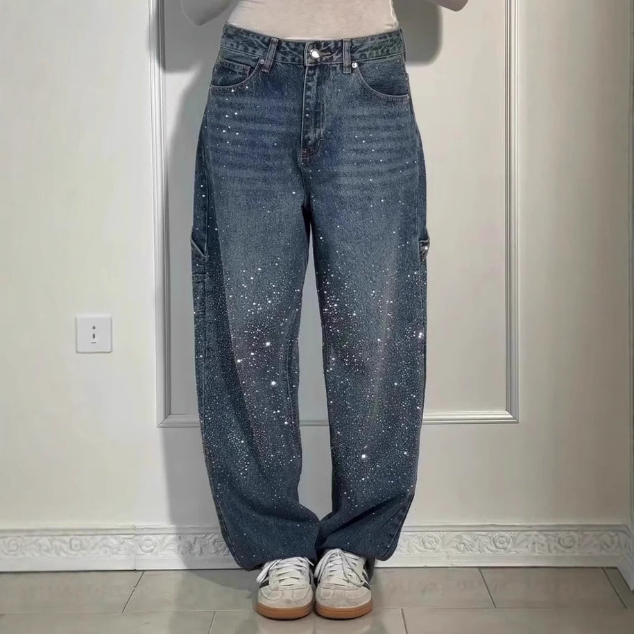 Femme Designer High-Waist-Jeans mit himmlischen Verzierungen WW