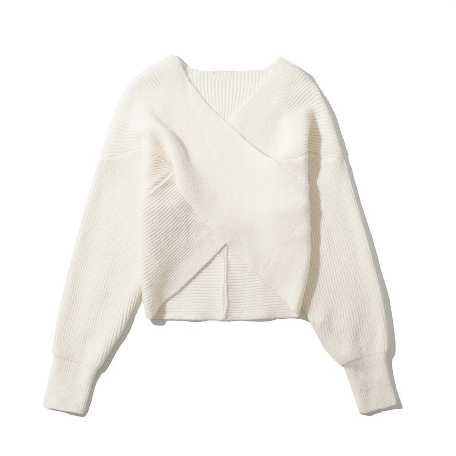 Damen stilvoller Wickelpullover mit innovativem Schnitt und breiten Ärmeln WW