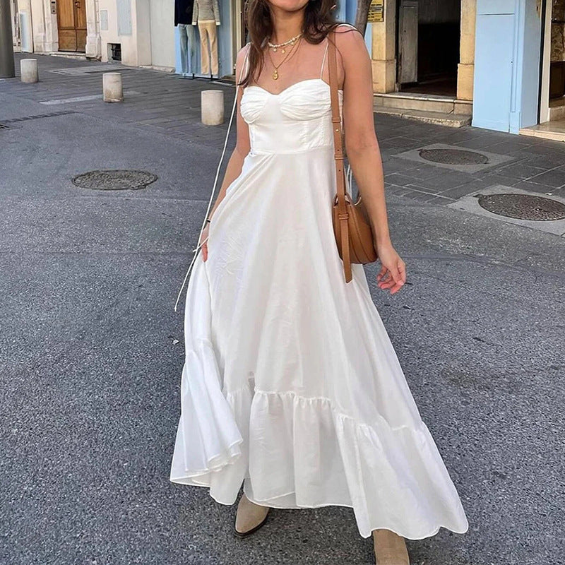 Damen Maxikleid mit rüschengeschichtetem Saum und tailliertem Oberteil W&W Mode