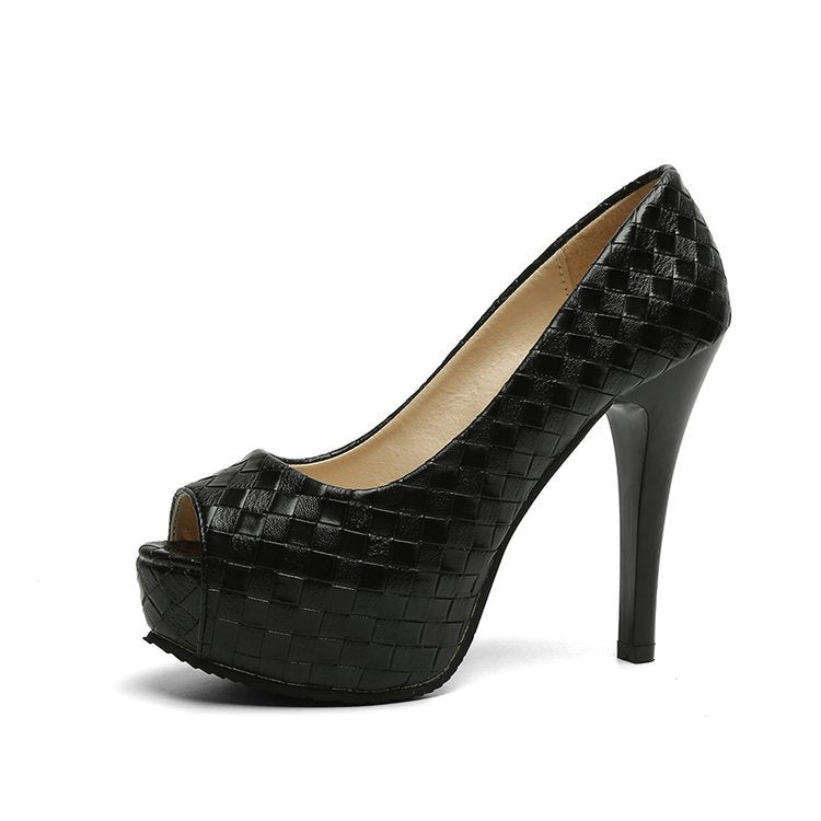 Damen Peeptoe-Pumps mit elegantem Geflecht und hohem Absatz W&W Mode