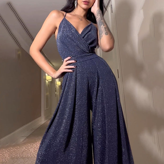 Damen Glamouröser Jumpsuit mit weitem Bein und schimmerndem Effekt WW