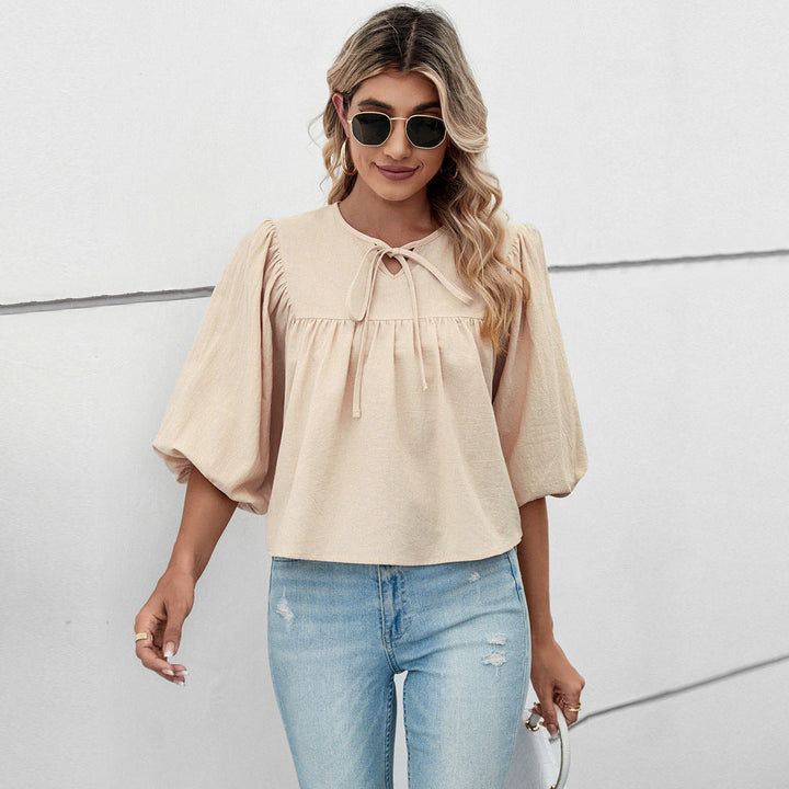 Damen Blusenshirt mit eleganten Puffärmeln und schickem Kordelzug W&W Mode