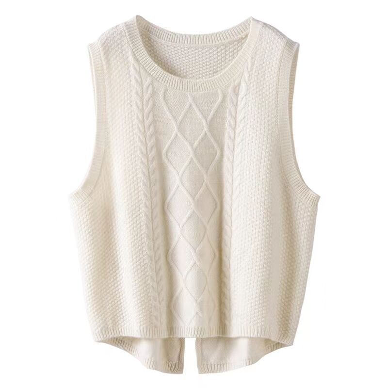 Damen Ärmellose Strickweste mit Zopfmuster und modernen Details WW