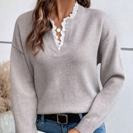 Damen Strickpullover mit elegantem Lagenlook und Rüschenkragen WW
