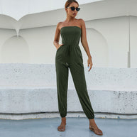 Damen Jumpsuit mit trägerlosem Schnitt und elastischem Taillengürtel WW