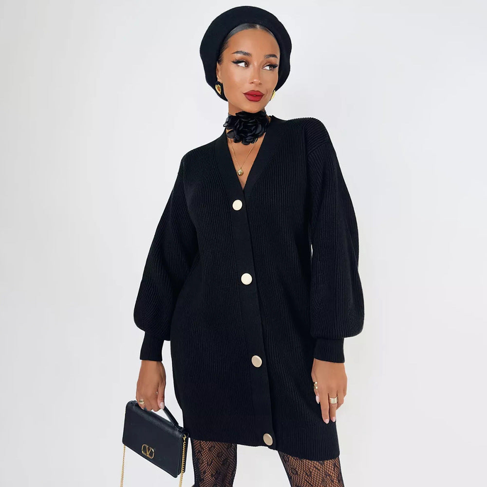 Damen Strickjacke mit Puffärmeln und Knopfdétails WW