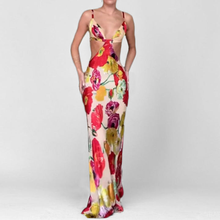 Damen Maxikleid mit raffiniertem Cut-Out-Design und floralen Akzenten W&W Mode