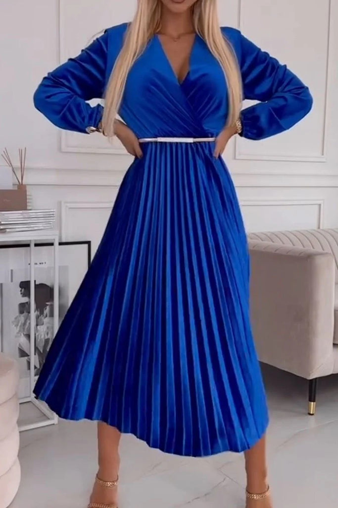 Damen luxuriöses Samt Falten Midi Kleid WW