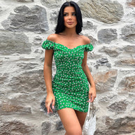 Damen Blütenmuster Mini-Kleid mit Puffärmeln WW