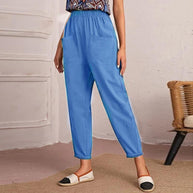 Damen Bequeme Chino-Hose mit elastischem Bund und praktischen Taschen WW