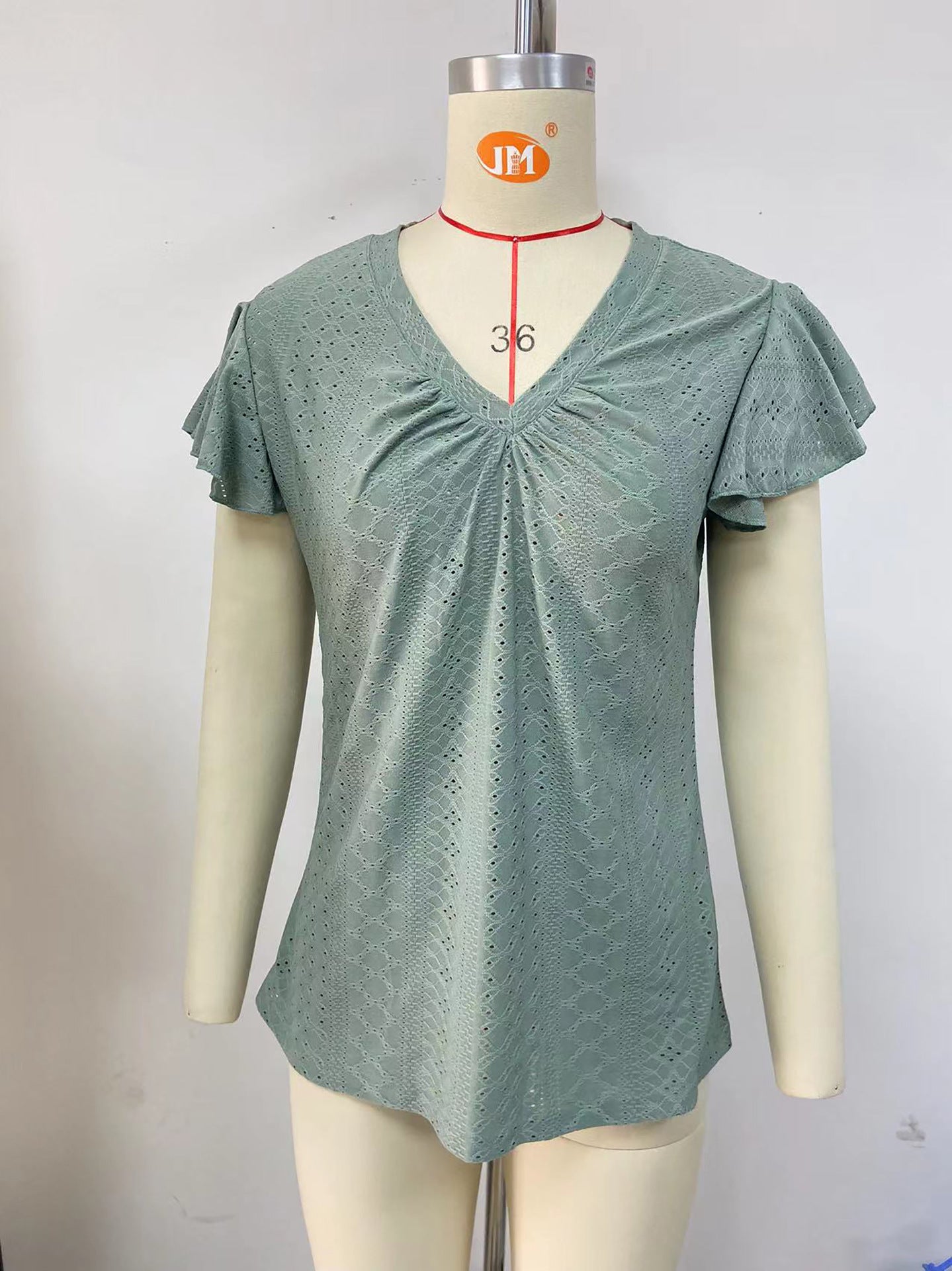 Damen Bluse mit kurzen, strukturierten Ärmeln und raffinierten Lochmustern WW