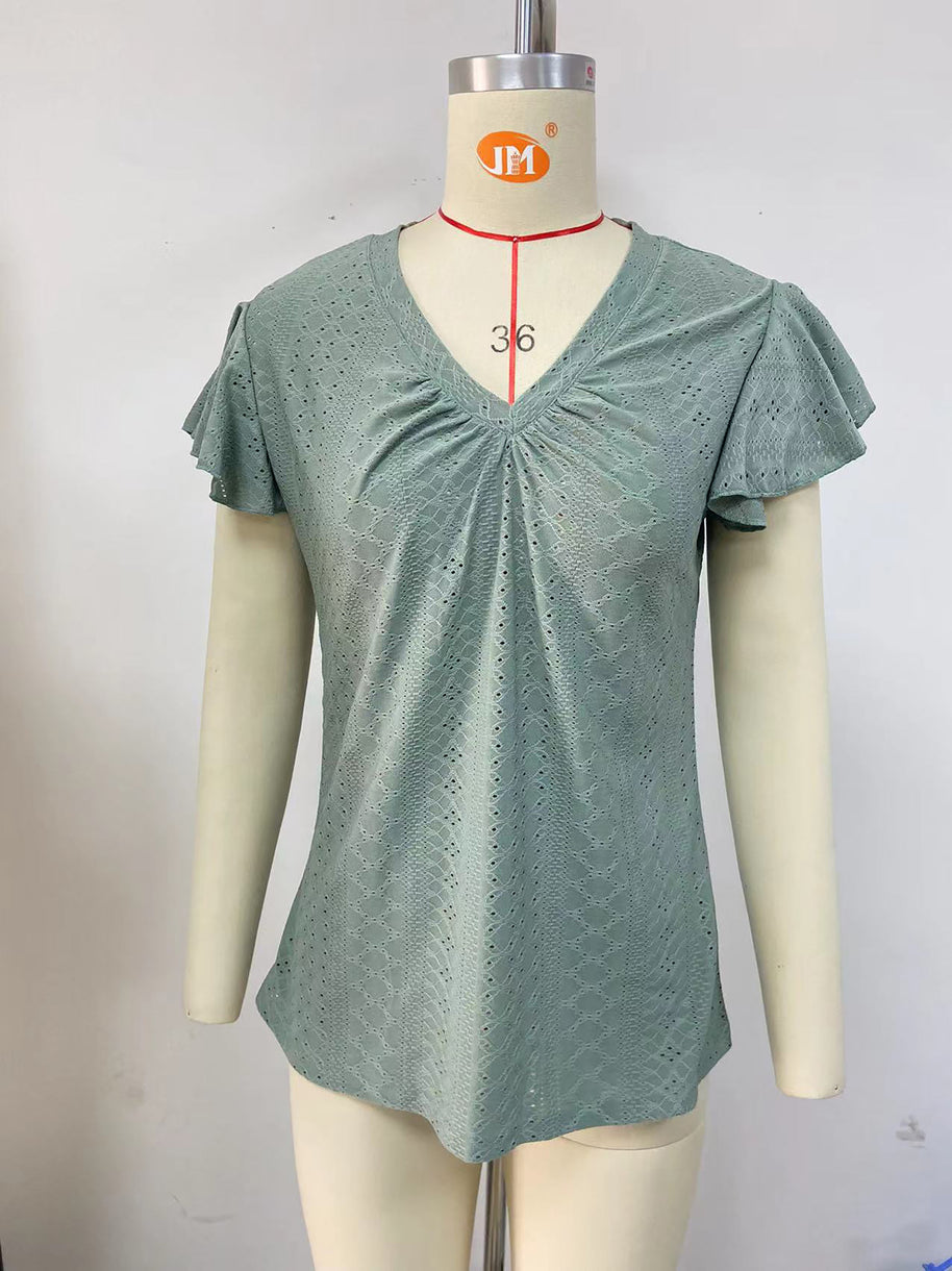 Damen Bluse mit kurzen, strukturierten Ärmeln und raffinierten Lochmustern WW