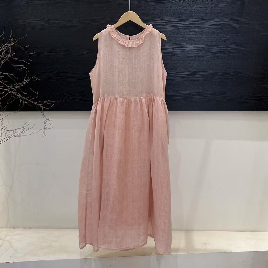 Damen Relaxed Fit Rüsch-Leinen-Maxi-Kleid WW