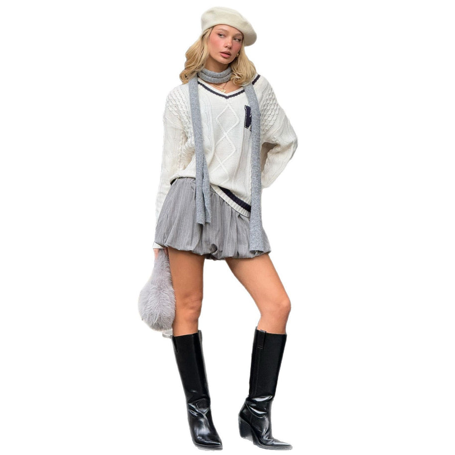 Damen Pullover mit Struktur und V-Ausschnitt WW