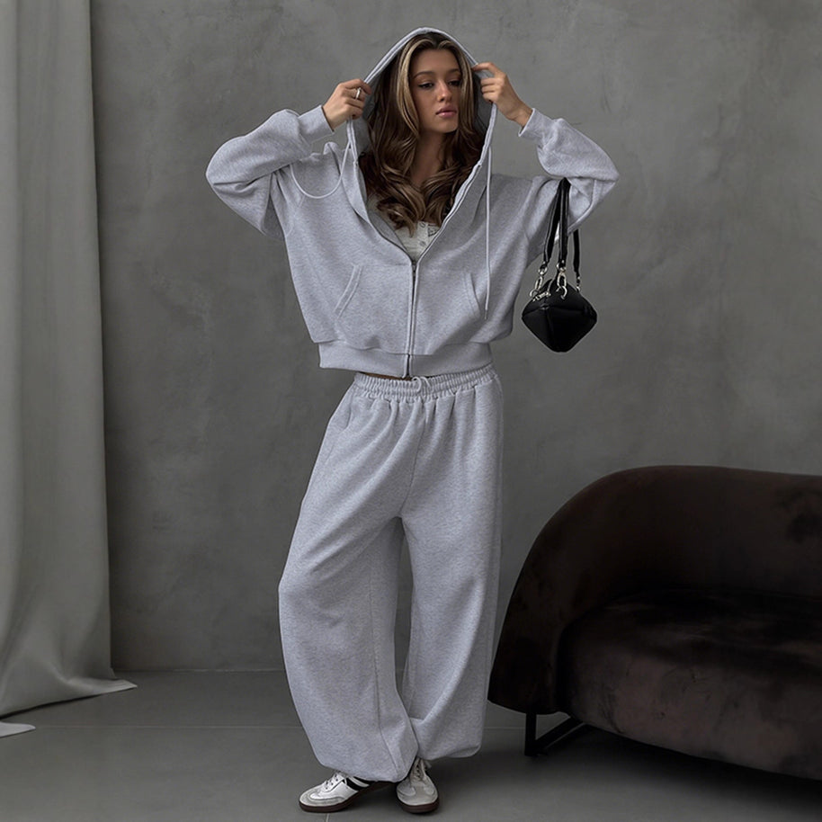 Damen Bequemes Oversized-Lounge-Set mit Kapuze und elastischem Bund WW