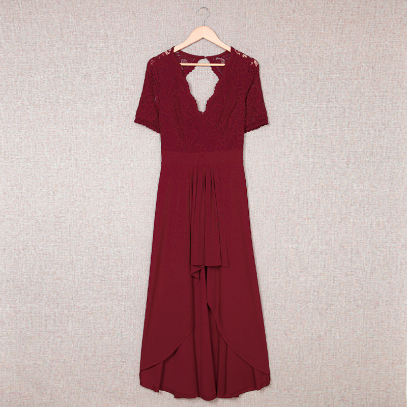 Damen elegantes Abendkleid mit tiefem V-Ausschnitt und gerafftem Rocksaum WW