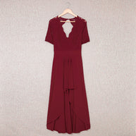 Damen elegantes Abendkleid mit tiefem V-Ausschnitt und gerafftem Rocksaum WW