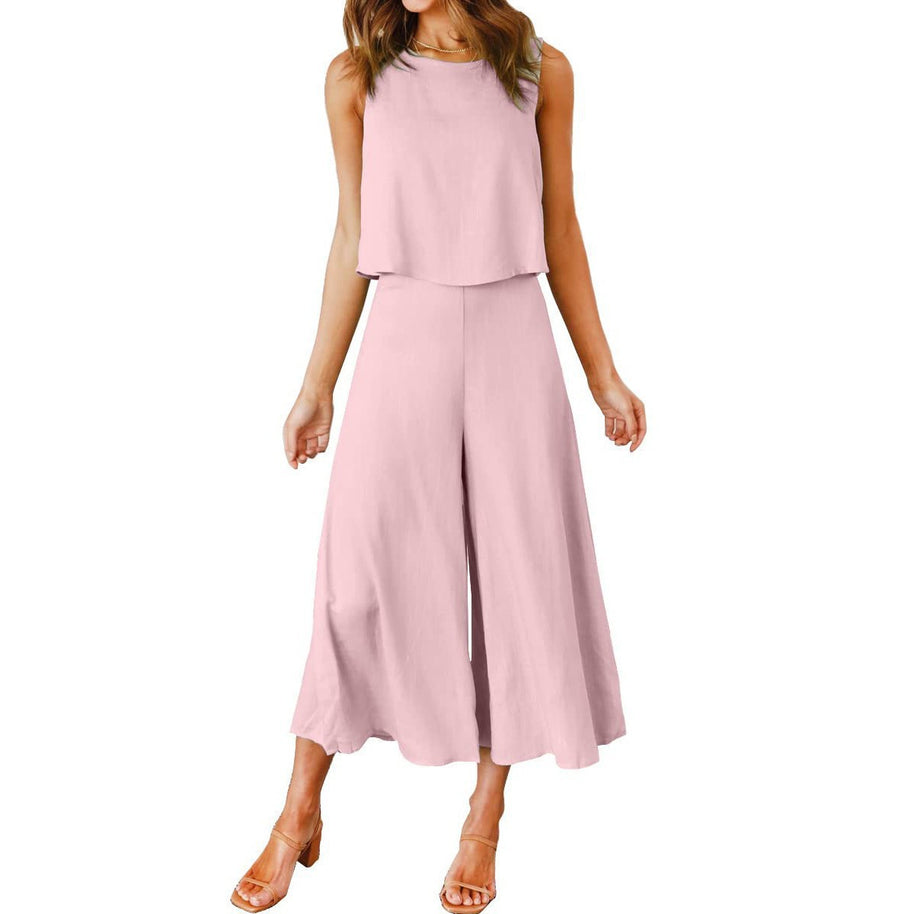 Damen Luftiger Jumpsuit mit schwingendem Bein und ärmellosem Design WW