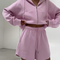 Damen sportliches Cropped Hoodie und Shorts Set WW