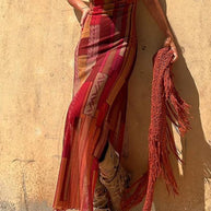 Damen Maxikleid mit asymmetrischem Ethno-Muster und schmalen Spaghettiträgern WW