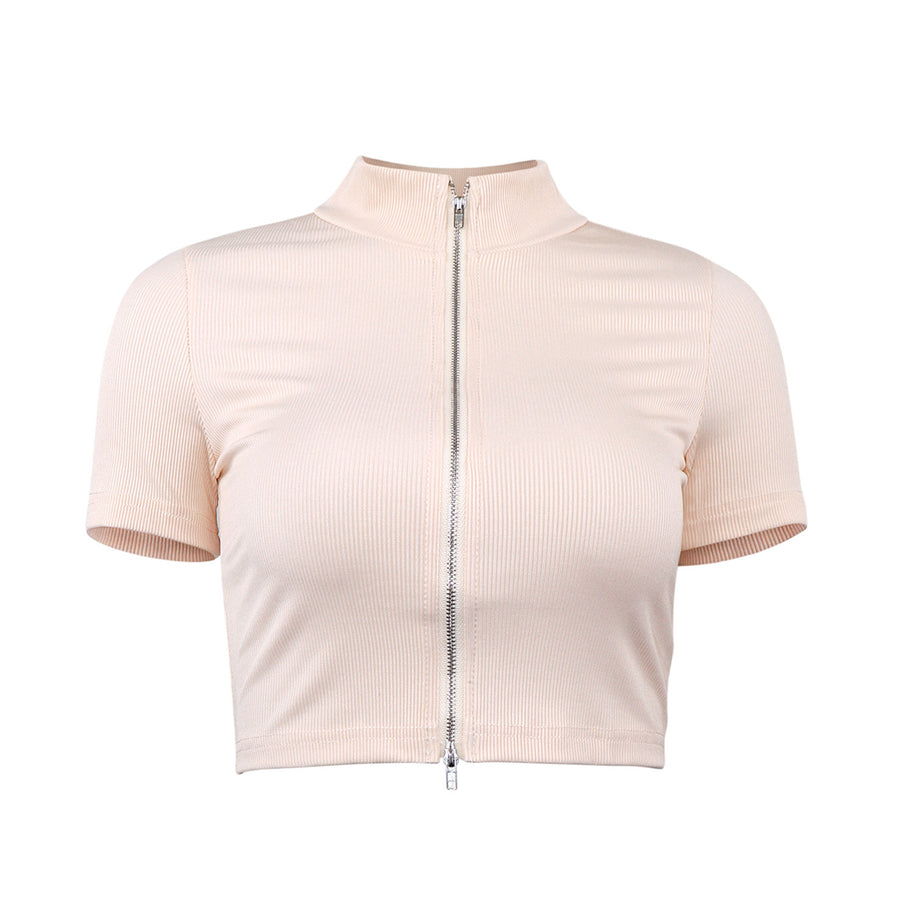 Damen sportliches Kurzarm-Top mit elegantem Reißverschluss WW