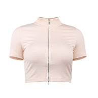 Damen sportliches Kurzarm-Top mit elegantem Reißverschluss WW
