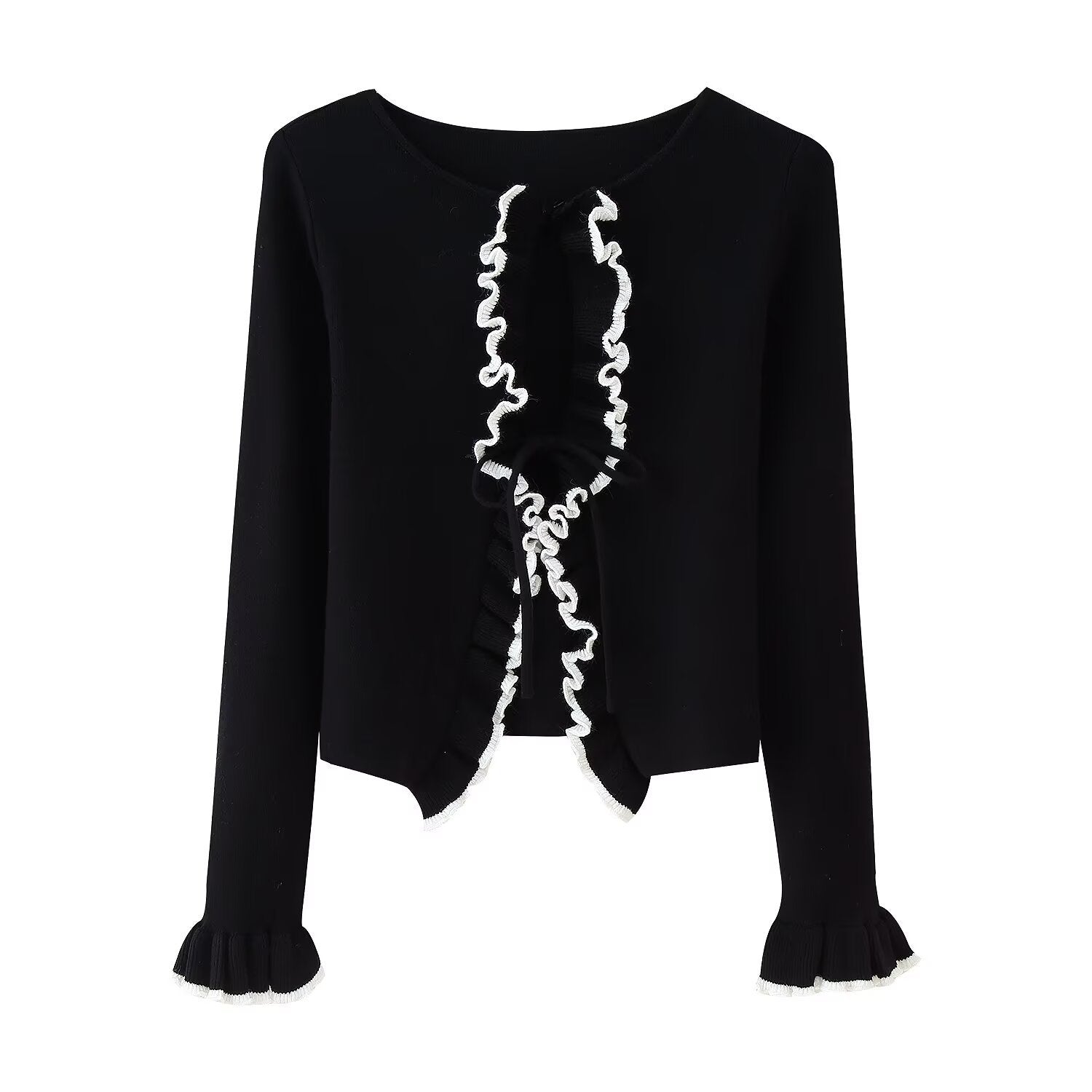 Damen Strickjacke mit Rüschen und Bändern WW