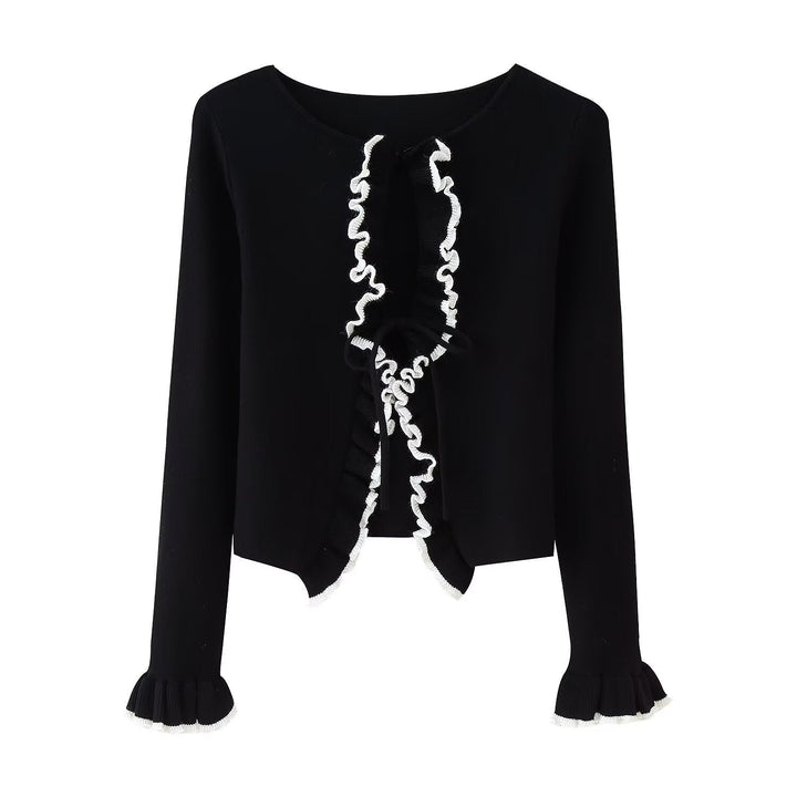 Damen Strickjacke mit Rüschen und Bändern W&W Mode