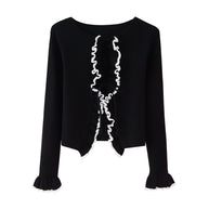 Damen Strickjacke mit Rüschen und Bändern WW