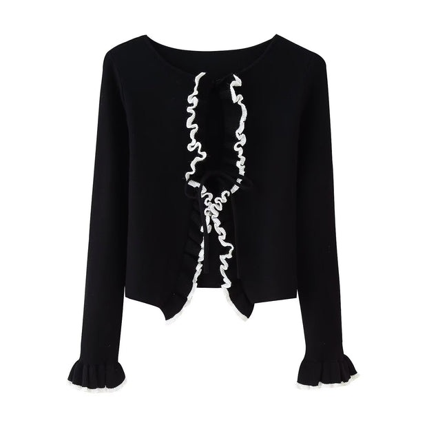 Damen Strickjacke mit Rüschen und Bändern WW