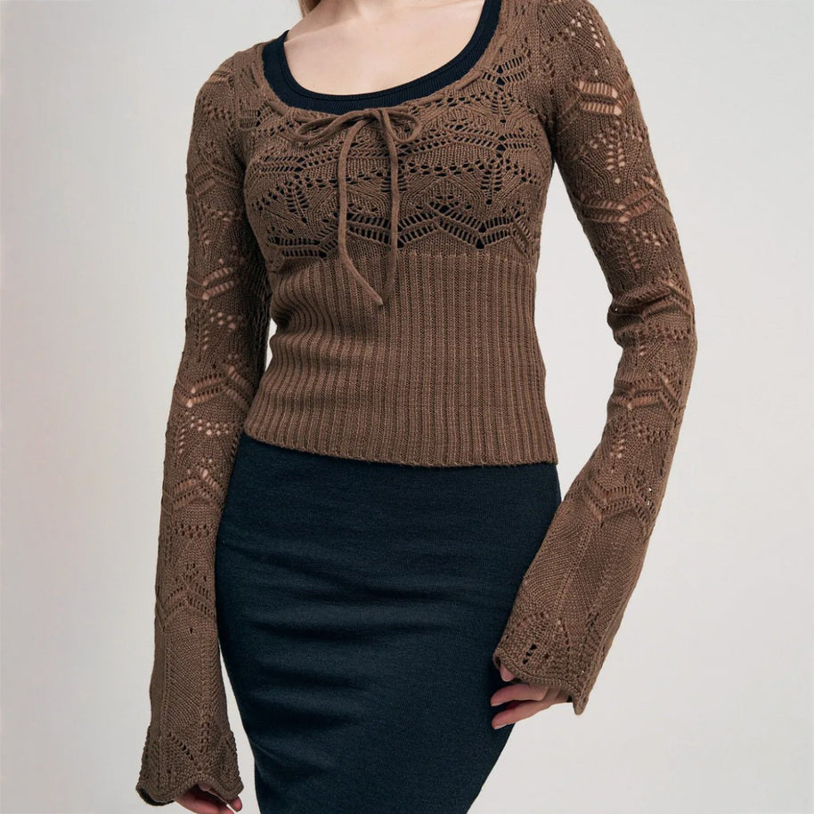 Damen Strickoberteil mit eleganten Häkel-Details und lässigem Schnitt WW