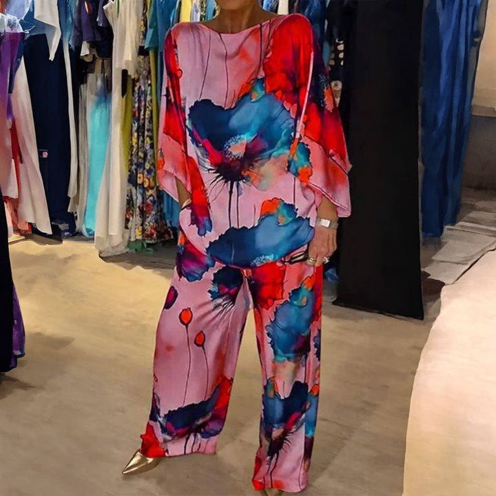 Damen Zweiteiler mit künstlerischem Print und weiten Ärmeln W&W Mode
