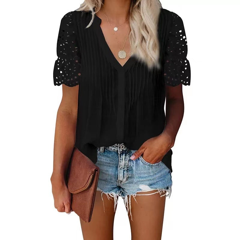 Damen Bluse mit raffinierten Stoffdetails und Spitzenärmeln WW
