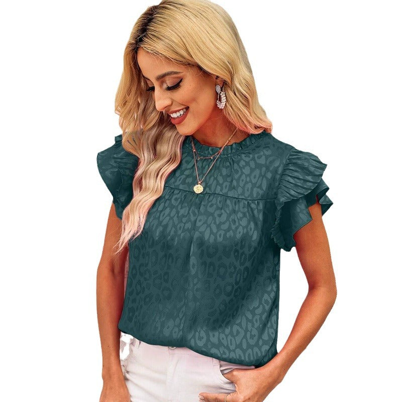 Damen Bluse mit modischen Rüschendetails und elegantem Leopardenmuster WW