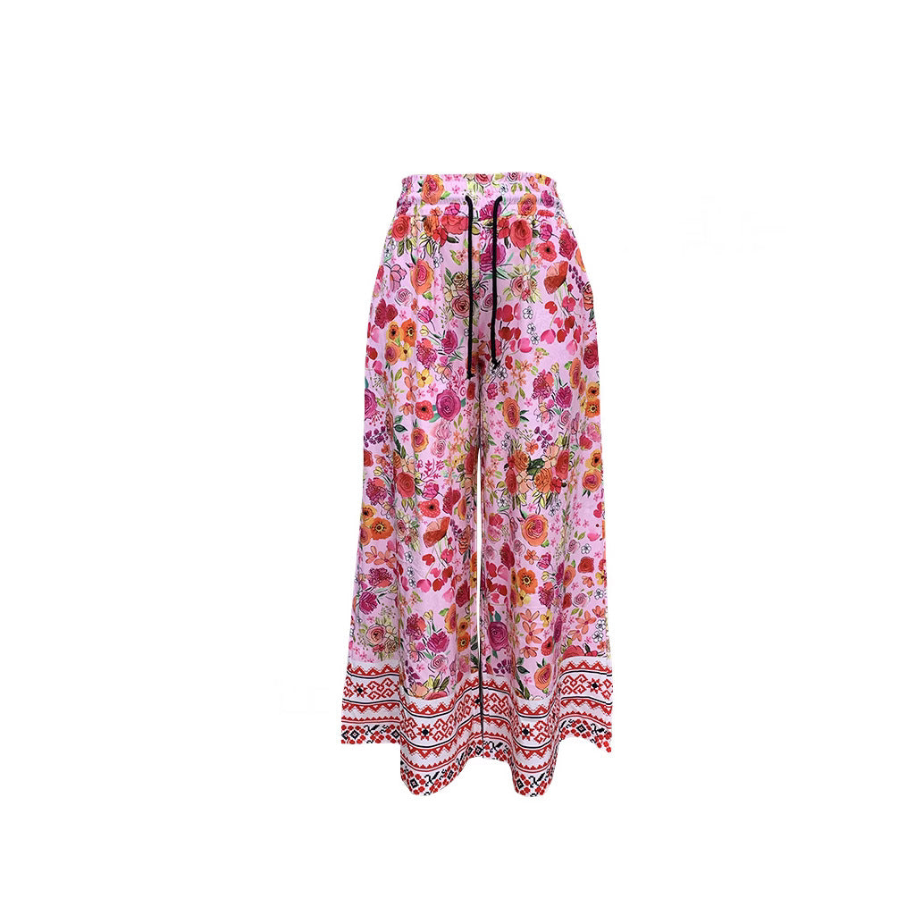 Damen Weite Blumenhose mit elastischem Bund und praktischen Taschen W&W Mode