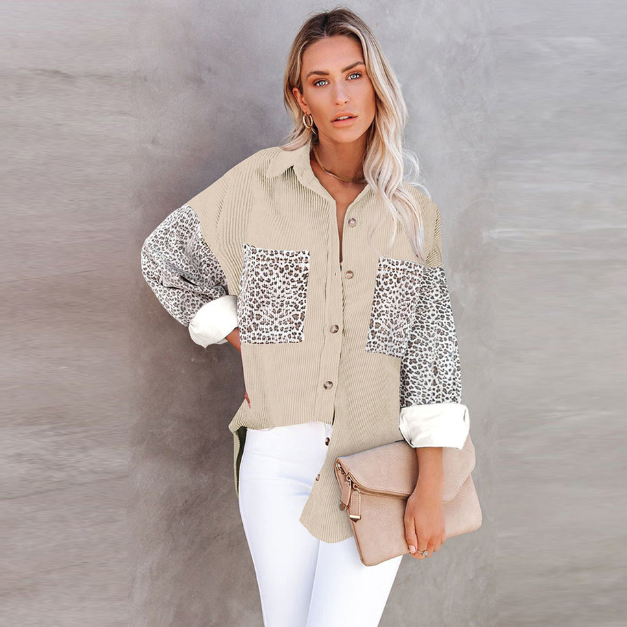 Damen Trendige Kordjacke mit Leo-Details WW