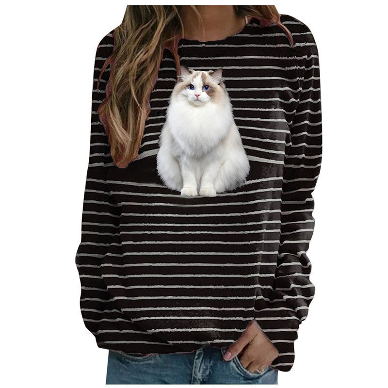WW | Verspielt Katzen Druck Gestreiftes Damen T-Shirt