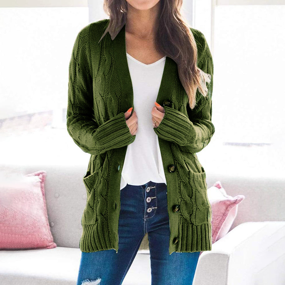 Damen Strickjacke mit strukturiertem Zopfdesign und praktischen Taschen WW