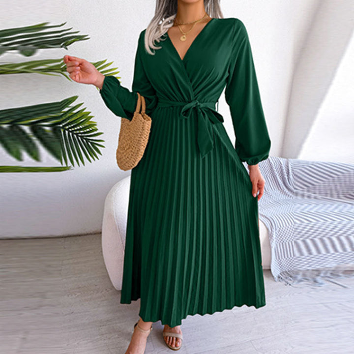 Damen Wickelkleid mit Faltenrock und langem Arm W&W Mode